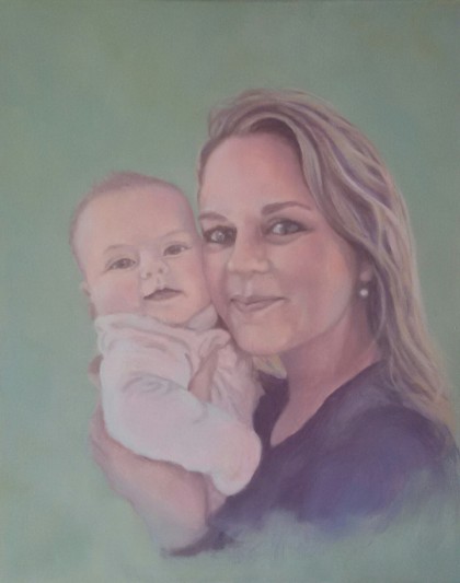 moeder en kind, acrylverf 40 x 50 cm