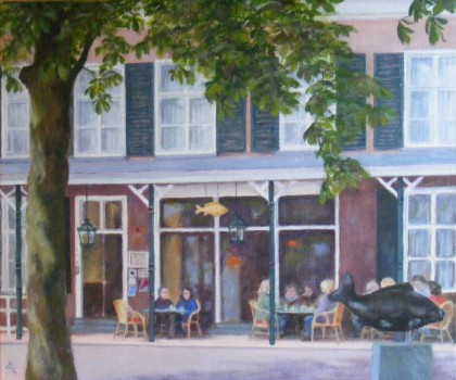 veranda gouden karper acrylverf 40 x 50 cm