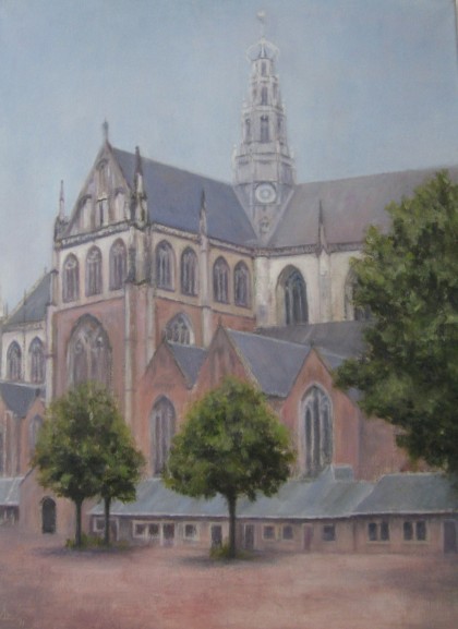 Bavokerk Haarlem olieverf 50 x 60 cm