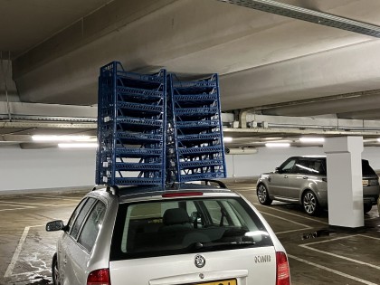 Carolien Adriaansche Transport new crates at the Hague Market.
