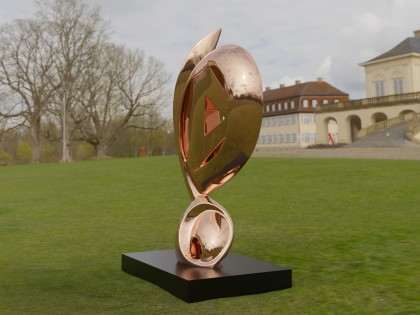 Monumental polished bronze sculpture The Guardian