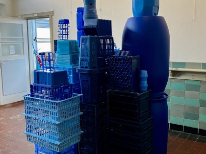 Opbouw van De Blauwe Stad in de hal op de Prinsegracht