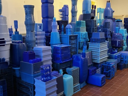 Opbouw van De Blauwe Stad in de hal op de Prinsegracht