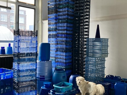 Blauwe plastic afval verzameling