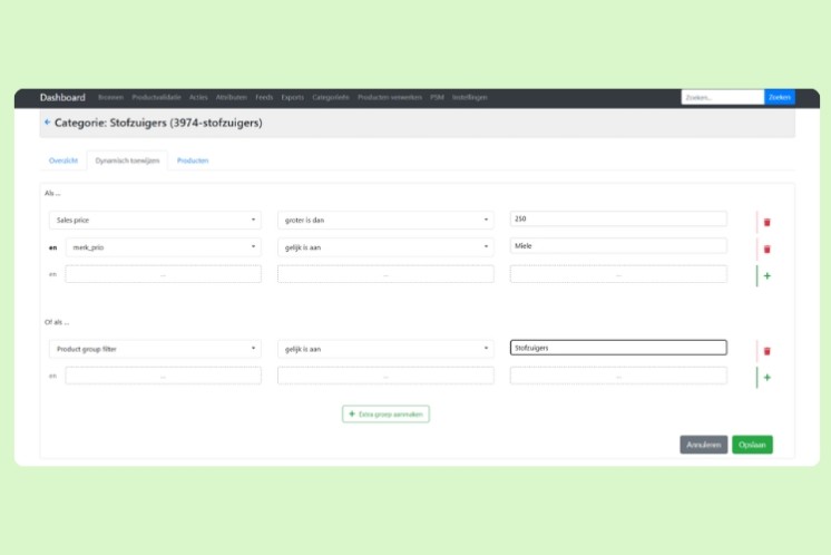GUI dynamische categorisatie