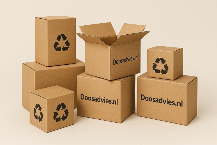 Stapel kartonnen dozen met doosadvies.nl