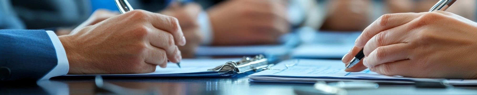 Close-up van mensen die notities maken tijdens een bespreking