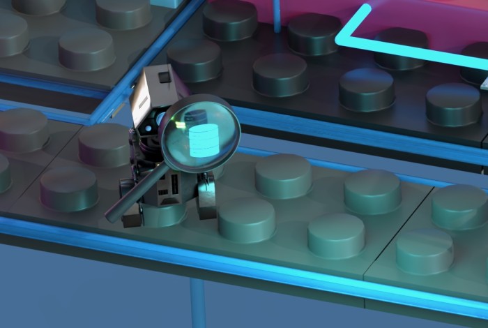 Een AI-robot gebruikt een vergrootglas om informatie te vinden