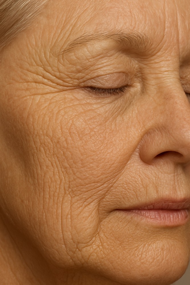 close-up foto van rimpels en verslapping in de huid